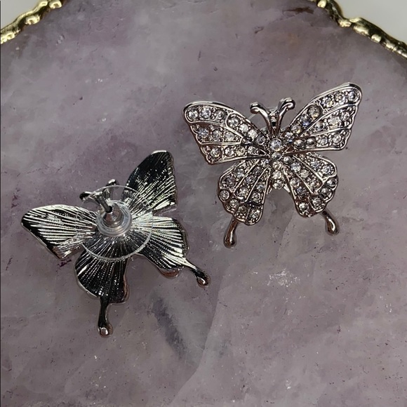 Silver Butterfly Stud Earrings - Picture 6 of 6